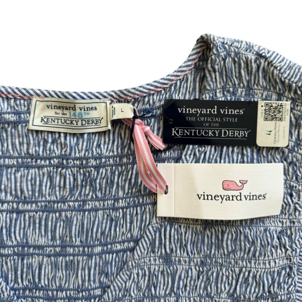 NWT Vineyard Vines x Kentucky Derby Blue & White Stripe Nap Dress Size L - Picture 4 of 14